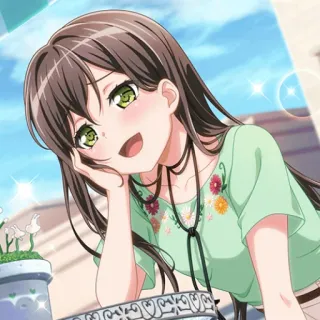 🥰 chica anime, sonriendo, feliz, linda, gargantilla, camiseta verde, margaritas, flores telegram sticker