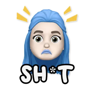 😟 SH*T palavrão, emoji, ofensivo, cabelo azul telegram sticker