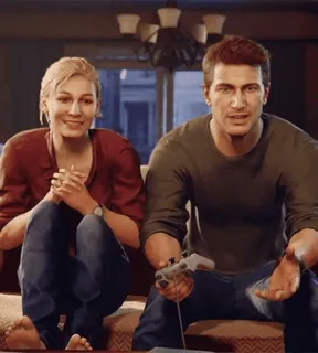 😳 Nathan Drake Uncharted videogame, stel, glimlachend, bank, uncharted, nathan drake, elena fisher, spel telegram sticker