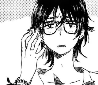 😵‍💫 anime, manga, character, illustration, glasses, sad, black and white telegram sticker
