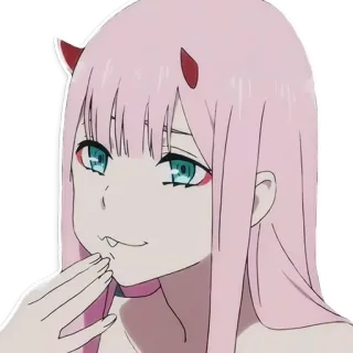 😌 Zero Two Darling in the Franxx Anime, Zero Two, Darling in the Franxx, Charakter, pinke Haare, Hörner telegram sticker
