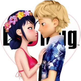 💑 Ladybug and Adrien Ladybug пара, любовь, романтика, мультфильм, персонажи, Маринетт, Адриан, Ледибаг telegram sticker