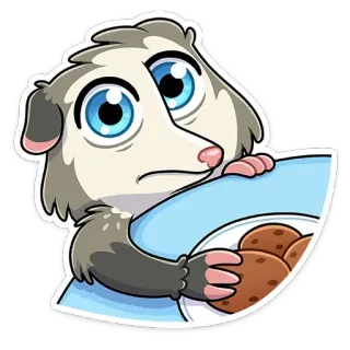 🥺 zarigüeya, galletas, lindo, animal, dibujos animados, merienda telegram sticker