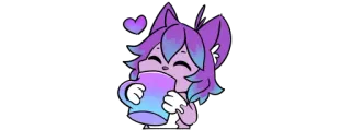 ☕️ 猫, カップ, 可愛い, 紫, ハート, 飲み物 telegram sticker