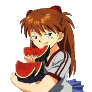 🍉 Asuka Langley Soryu Neon Genesis Evangelion Anime, Pastèque, Fille, Personnage, Asuka, Evangelion whatsapp sticker