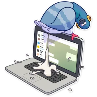 💩 นกพิราบ, แล็ปท็อป, นก, คอมพิวเตอร์, การ์ตูน, สติกเกอร์ telegram sticker