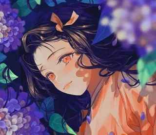 ⛓ gadis anime, bunga ungu, potret, ilustrasi, seni digital, imut telegram sticker