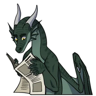 📰 dragão, leitura, jornal, fantasia, criatura telegram sticker