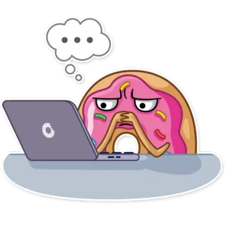 💻 bánh donut, máy tính xách tay, suy nghĩ, thức ăn, phim hoạt hình, món tráng miệng telegram sticker