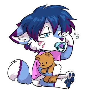 😴 furry, anthro, cute, cartoon, baby, pacifier, teddy bear telegram sticker