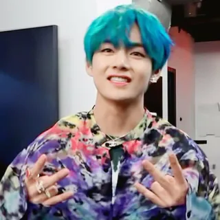 🐯 K-pop, V, Korea, Pria, Idola, Penyanyi, Rambut biru telegram sticker