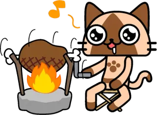🤤 chat, cuisine, viande, nourriture, dessin animé, feu de camp telegram sticker