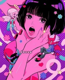 🍭 woman, dolls, devil, angel, hearts, stars, anime telegram sticker