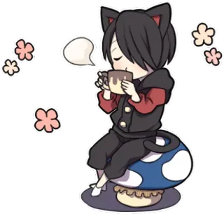 ☕ Katze, Anime, Tasse, Kawaii, Chibi, Katzenohren telegram sticker