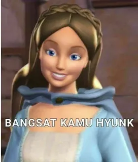 🧘‍♂ BANGSAT KAMU HYUNK Barbie, dibujos animados, insulto, texto, animado, cara, personaje telegram sticker
