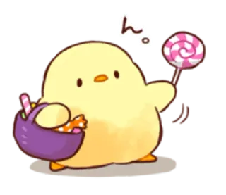 😉 ん。 küken, süßigkeiten, lutscher, niedlich, tier, kawaii, süßes, korb whatsapp sticker
