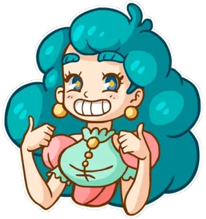 👍 Desenho animado, Mulher, Polegar para cima, Aprovação, Fofo, Adesivo telegram sticker