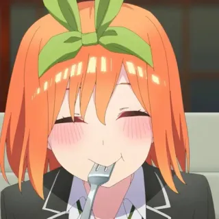 👒 Yotsuba Nakano The Quintessential Quintuplets Anime, Desenho animado, Comendo, Feliz, Fofo, Garota, Garfo, Personagem telegram sticker