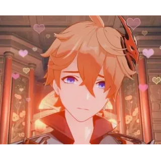 ❣️ Tartaglia Genshin Impact Anime, Juego, Genshin Impact, Tartaglia, Personaje, pelo rojo, corazones whatsapp sticker
