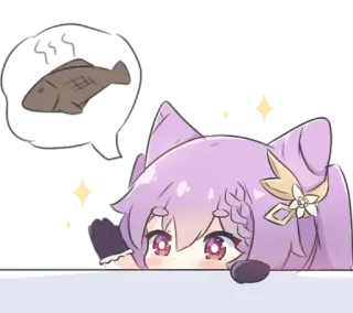 🐟 Keqing Genshin Impact Anime, Katze, lila Haare, Videospiel, süß, Fisch whatsapp sticker