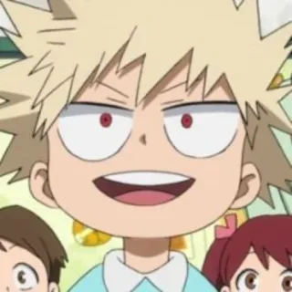 💥 Bakugo My Hero Academia anime, Bakugo, My Hero Academia, kartun, tersenyum, MHA, karakter telegram sticker