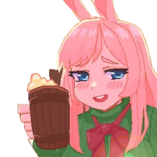 🍺 anime girl, bunny ears, pink hair, beer, mug, cute, drinking telegram sticker