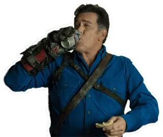 🍺 Ash Williams Evil Dead Evil Dead, Ash Williams, horror, Bruce Campbell, drinking, funny telegram sticker