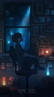 💔 MEMORIES animé, nuit, pluie, garçon, fenêtre, seul, chambre telegram sticker
