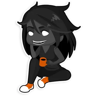 😏 chibi, sombre, assis, café, boisson, dessin animé, personnage telegram sticker
