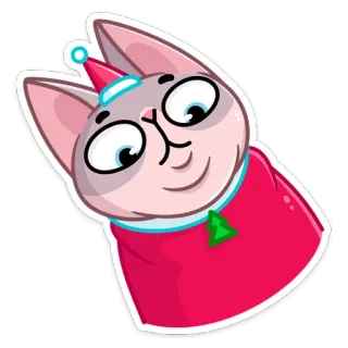 😳 cat, animal, cartoon, christmas, new year, hat, cute telegram sticker