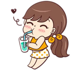 🍹 lindo, chica, bebida, dibujos animados, chibi telegram sticker