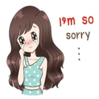 😭 I'm so sorry... disculpa, perdón, triste, llorando, dibujos animados, chica, emocional, simpatía whatsapp sticker