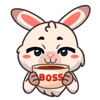 ☕️ BOSS lapin, chef, café, animal, mignon, dessin animé whatsapp sticker