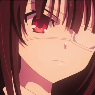 🤨 animé, fille, cache-œil, yeux rouges, brune whatsapp sticker