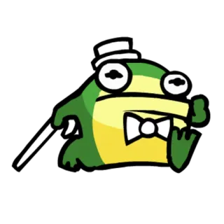 🐸 grenouille, chef d'orchestre, musique, chapeau, nœud papillon, dessin animé telegram sticker