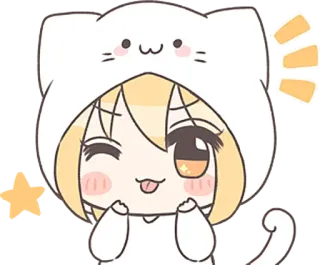 😜 Anime, Chat, Mignon, Kawaii, Dessin animé, Autocollant telegram sticker