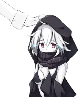 🙂 Anime, Mangá, Personagem encapuzado, Tapinha na cabeça, Triste, Cachecol, Gótico, Emo telegram sticker