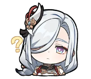 ❔ Shenhe Genshin Impact anime, question, video game, white hair, cryo, girl telegram sticker