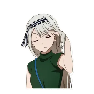 👸 Chica anime, Pelo blanco, Lazo, Camiseta verde, Sticker anime, Sticker chica whatsapp sticker