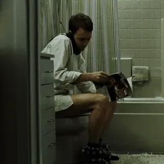 📞 hombre, baño, leyendo, baño, revista, sentado telegram sticker