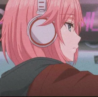 🎧 Anime, Pelo rosa, Auriculares, Mujer, Chica, Dibujos animados telegram sticker