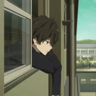 😑 Houtarou Oreki Hyouka Anime, Escuela, Ventana, Chico, Lindo whatsapp sticker
