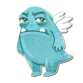 😡 mostro, carino, adesivo, cartone animato, ali, blu, stanco whatsapp sticker