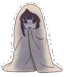 😨 Аниме, Девушка, Одеяло, Мило, Каваий, Мультфильм telegram sticker