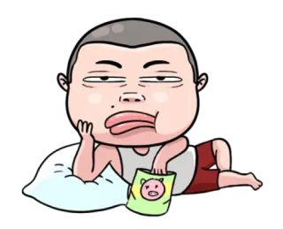 😐 dibujos animados, aburrido, relajante, personaje, merienda, almohada whatsapp sticker