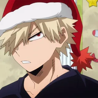 💥 Bakugo My Hero Academia Anime, Natal, Topi Santa, Karakter, Kartun, Bakugo whatsapp sticker