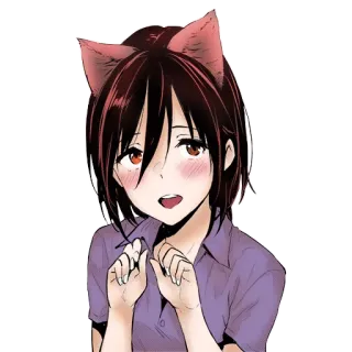 😺 аниме девушка, кошачьи уши, румянец, мило, манга telegram sticker