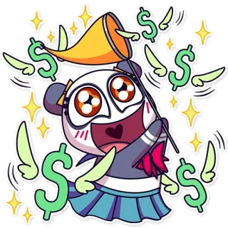 💸 панда, деньги, милый, школьница, аниме, доллары, мультфильм whatsapp sticker