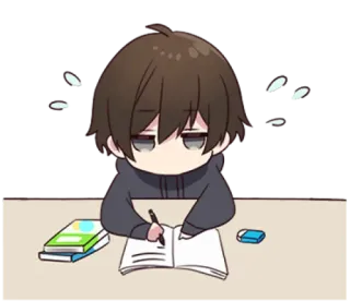 📖 anime, boy, studying, writing, tired, chibi telegram sticker