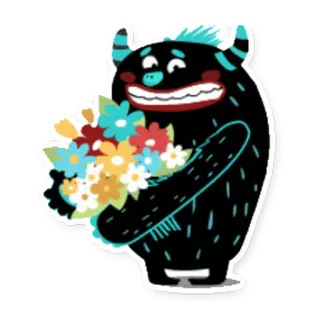 💐 Monstro, Fofo, Flores, Desenho animado, Caprichoso, Ilustração whatsapp sticker